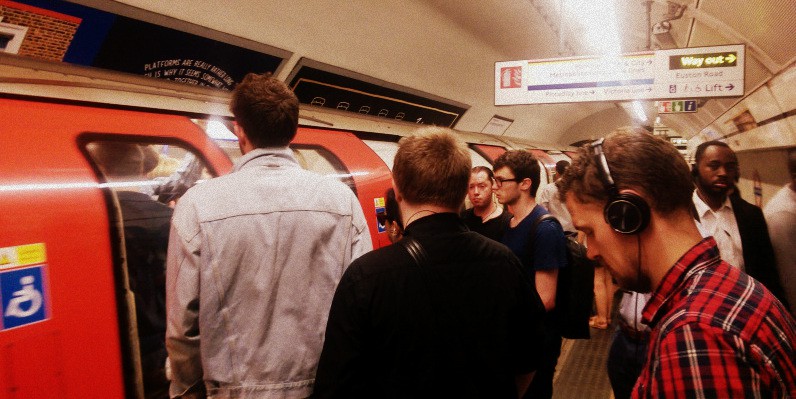 Tall Tube passengers, London Underground, Cockneys, London, Northern Line, Cramped,